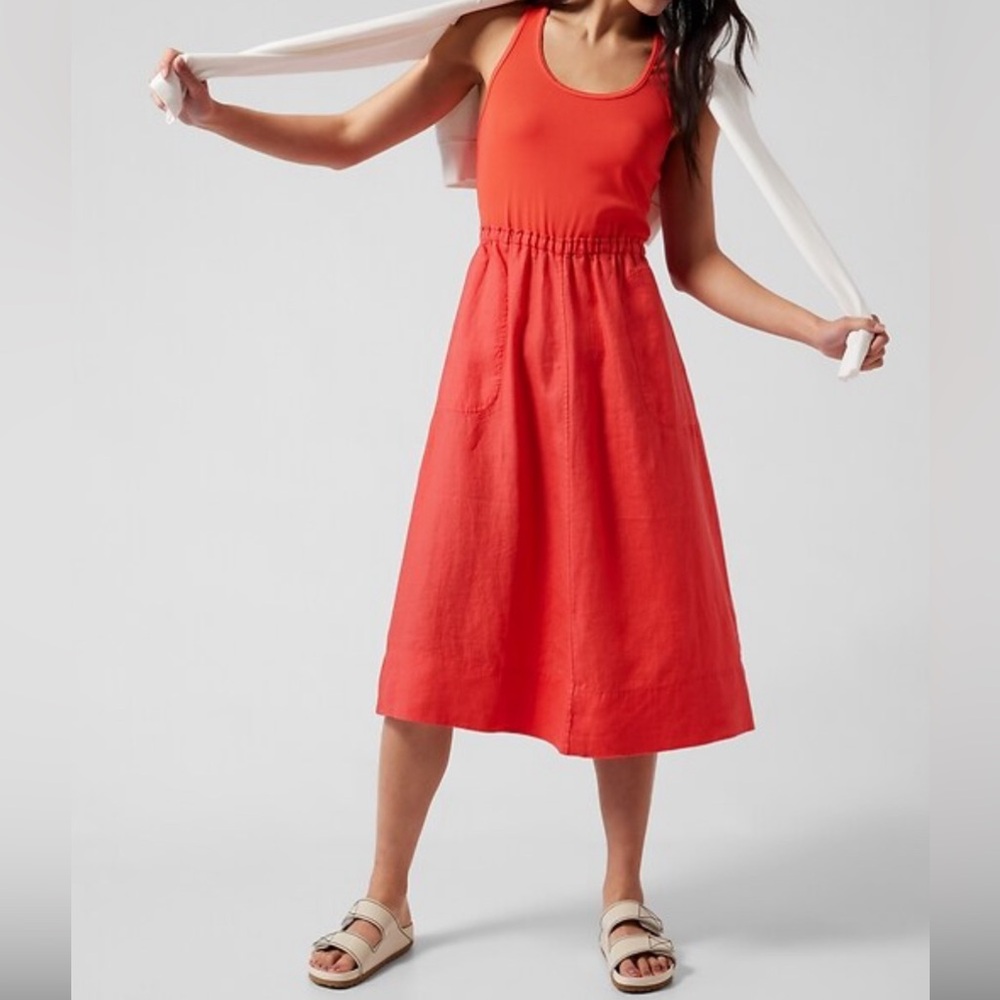 Women's Sleeveless Red Casual Midi Dress